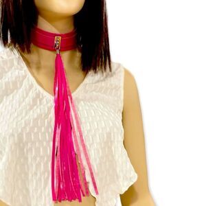 Hot Pink Long Tassel Adjustable Buckle Choker Necklace NEW
